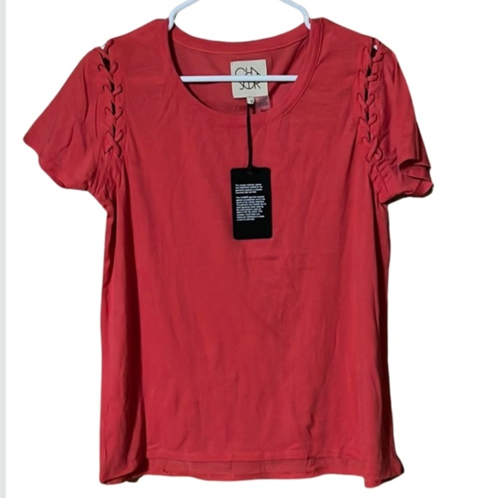 Chaser faded red t-shirt with braiding on shoulders size medium